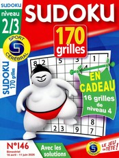 Sudoku 170 grilles niveau 2/3